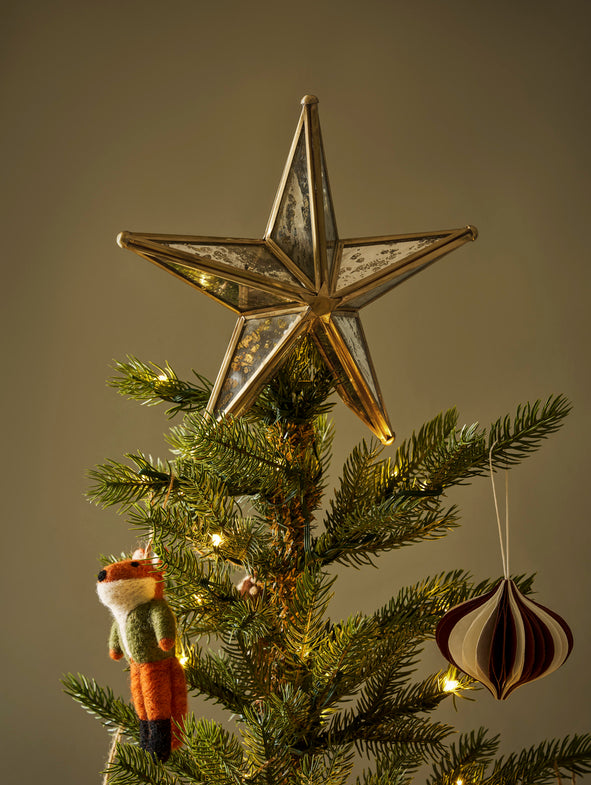 Mirrored Star Christmas Tree Topper - Antique Brass